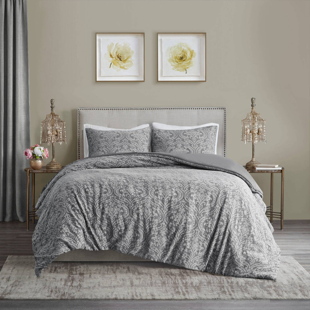 3 Piece King/Cal King Grey Cotton Duvet Cover Set X4843