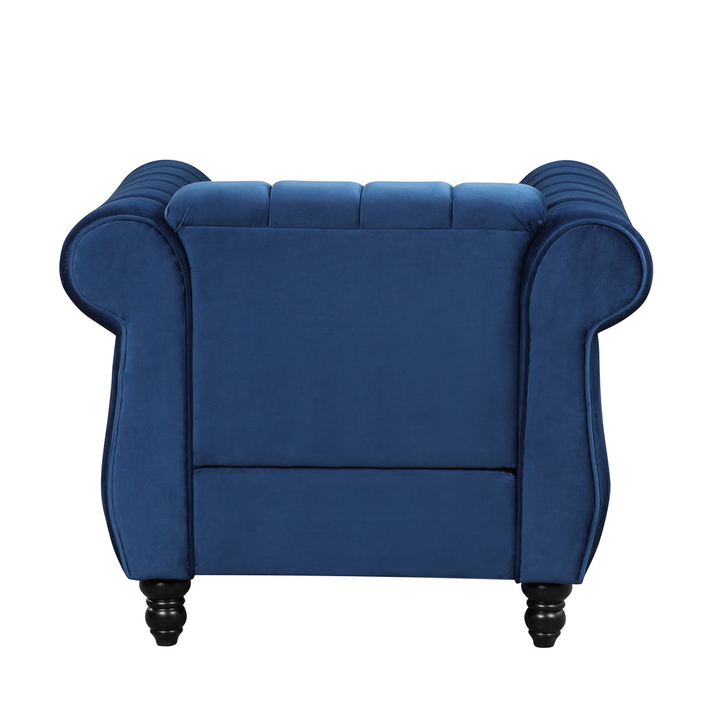 Blue Buttoned Tufted Sofa with Solid Wood Legs B59610