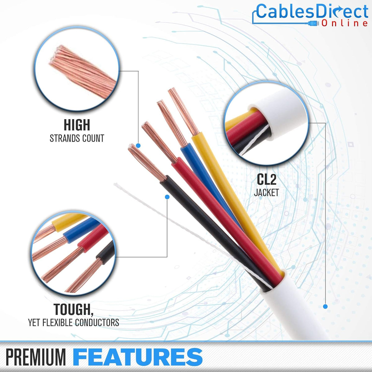 500ft 18AWG 4 Conductors CL2 Rated Speaker Cable Wire B5178