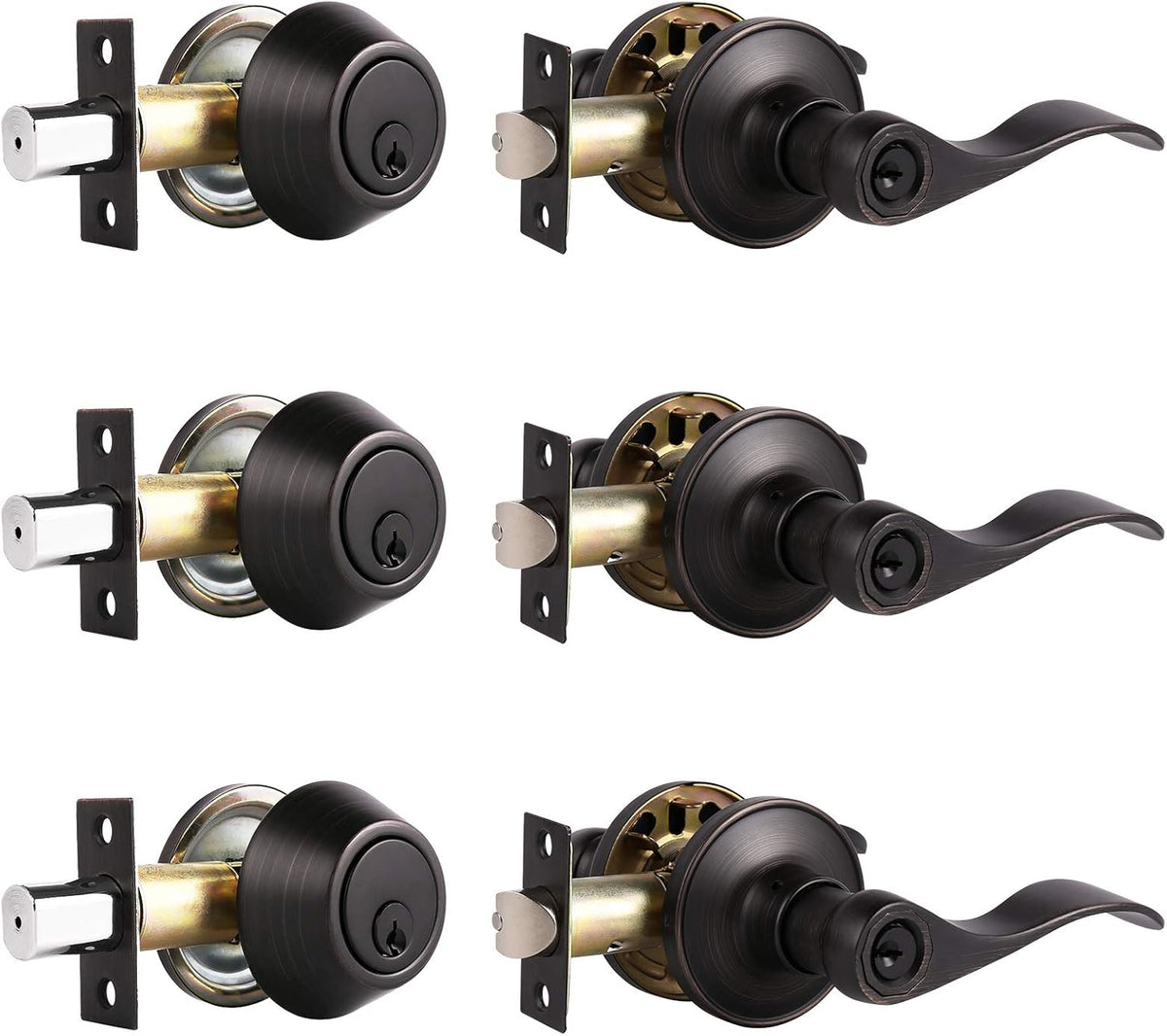 Satin Nickel Exterior Entry Lever and Single Cylinder Deadbolt Combo Pack D97058