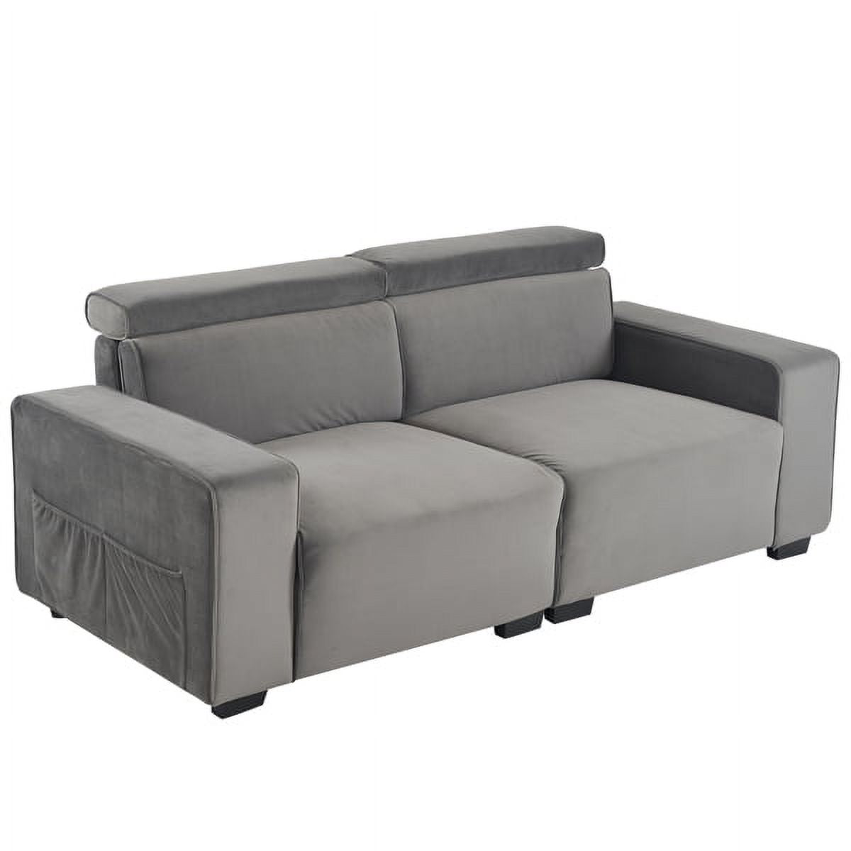 Dark Gray Velvet Two-Seater Sofa with Side Pockets R9317