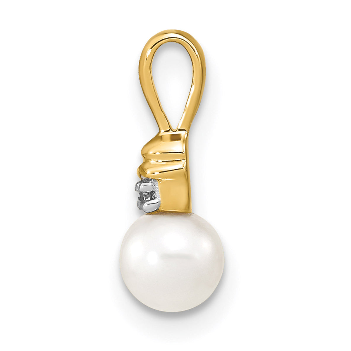 14K Yellow Gold Freshwater Cultured Pearl And Diamond Pendant Charm Necklace 20'' K48864