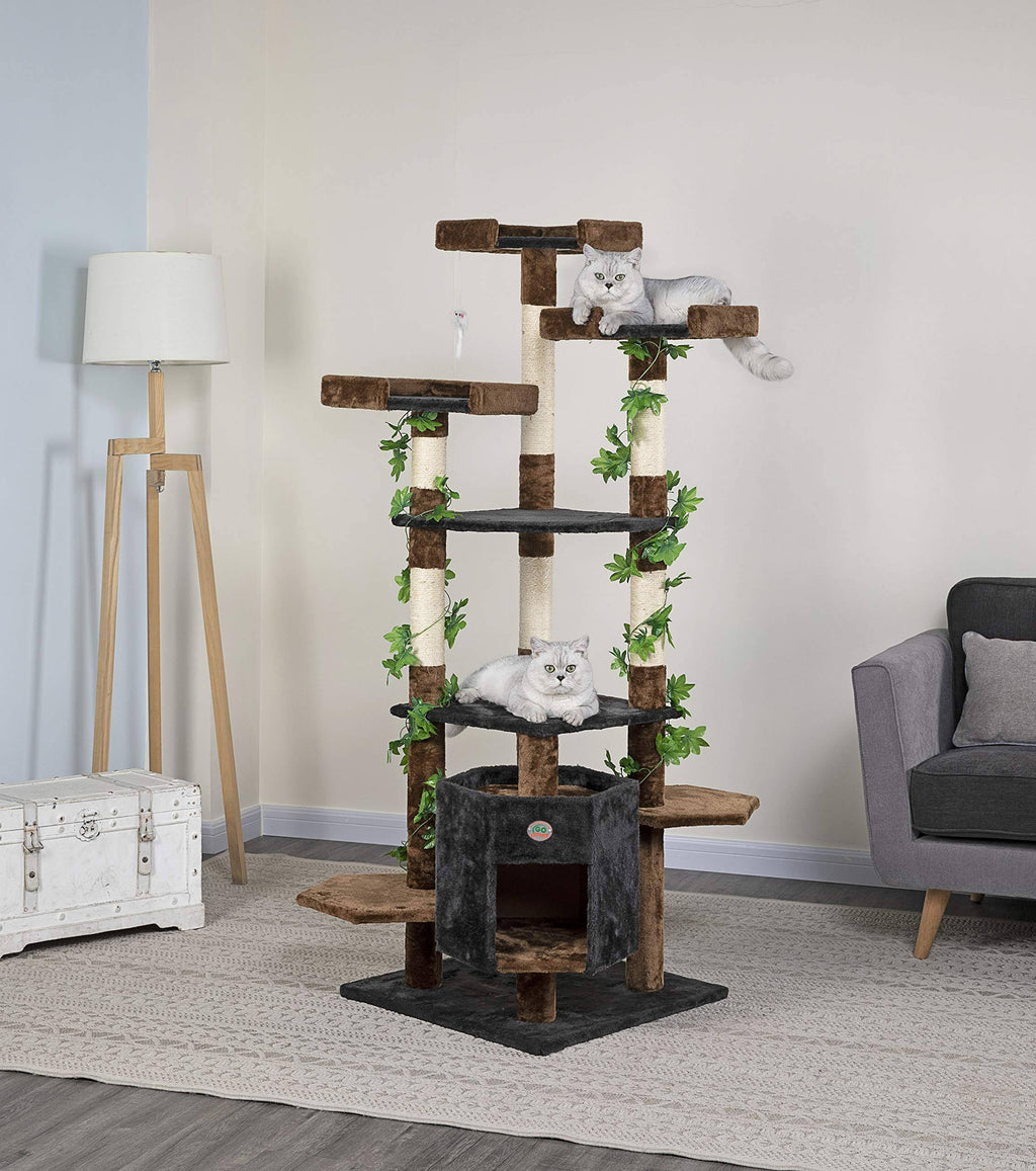 67-Inch Brown Black Cat Condo Climber Furniture V605