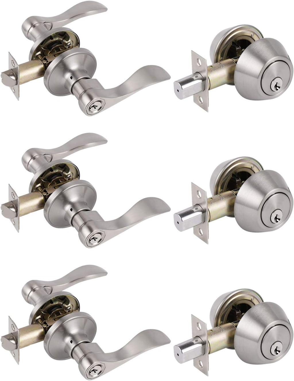 Satin Nickel Exterior Entry Lever and Single Cylinder Deadbolt Combo Pack D97058