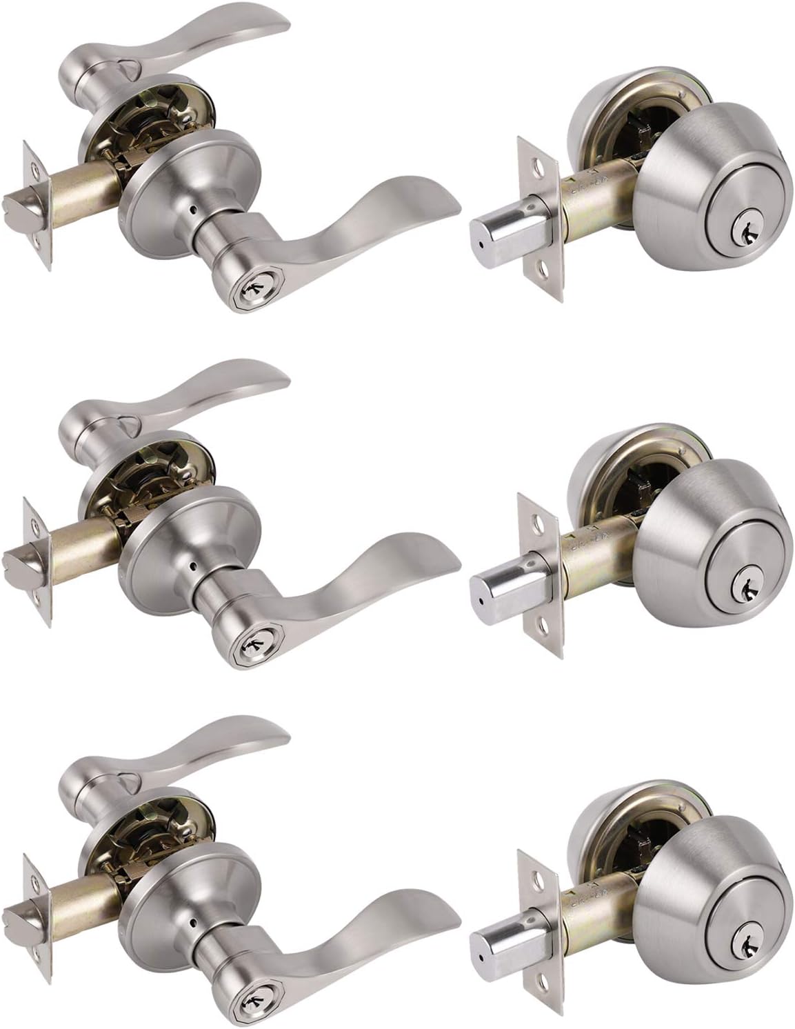 Satin Nickel Exterior Entry Lever and Single Cylinder Deadbolt Combo Pack D97058