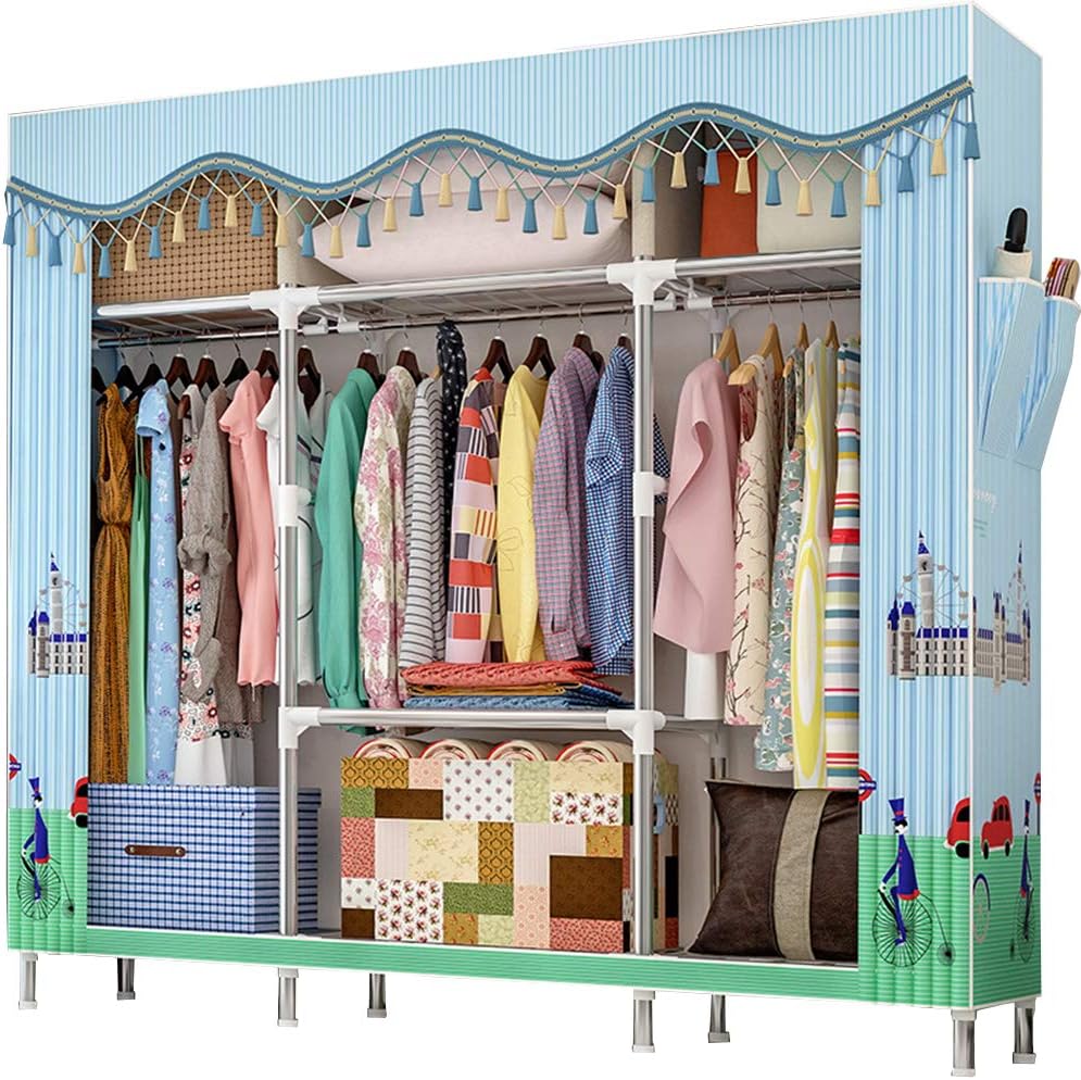 Extra Large Wardrobe Storage Closet with Hang Rod and 2 Side Pockets, Pack of 2 V7719
