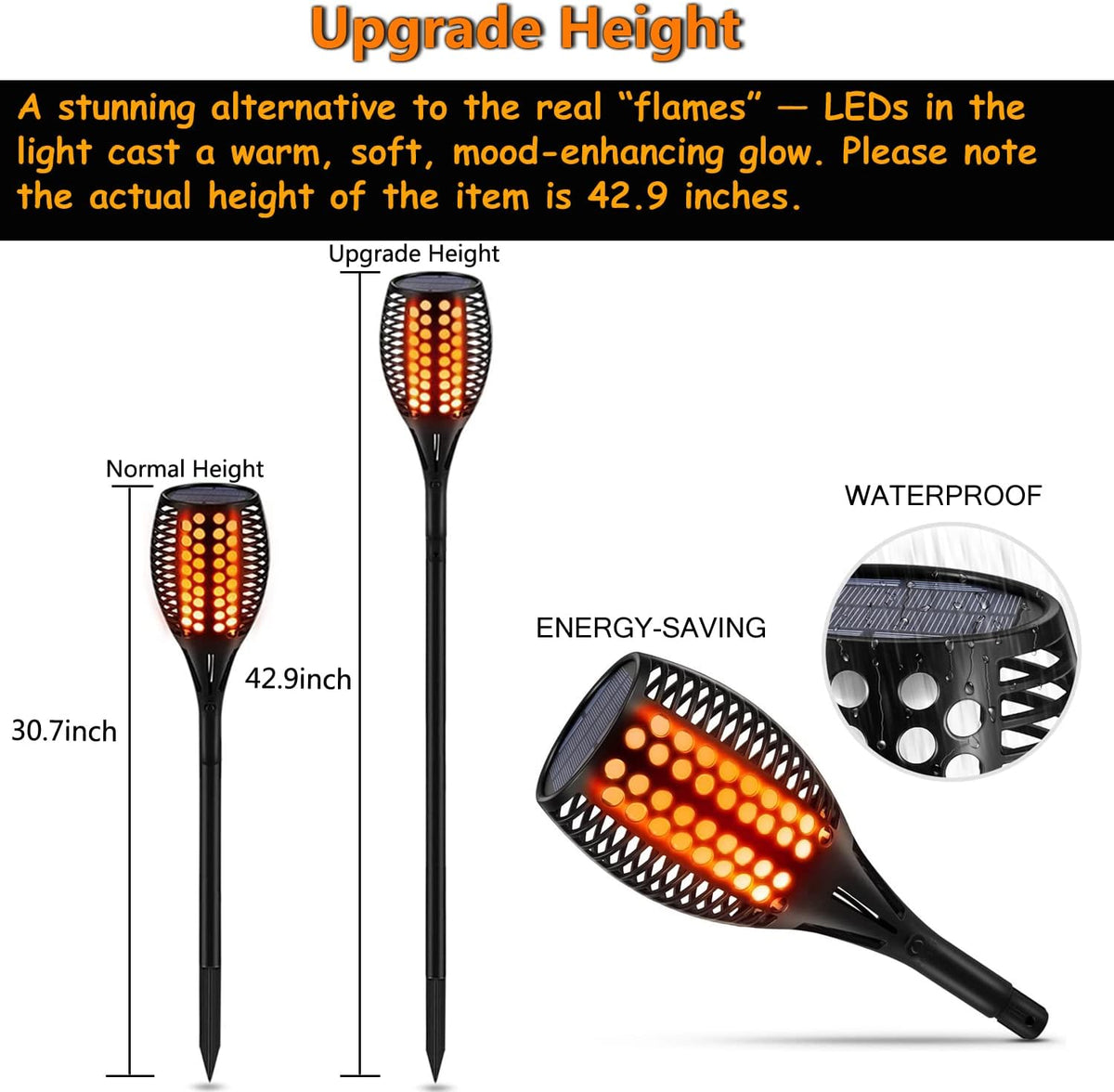 Upgraded Larger Solar Torch Lights, Waterproof Outdoor Dancing Flames Lights, Flickering Flames Garden Lights, Landscape Decoration Pathway Patio Lights 43 96 LED (4) L91928