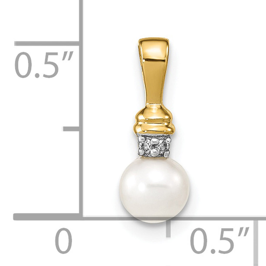 14K Yellow Gold Freshwater Cultured Pearl And Diamond Pendant Charm Necklace 20'' K48864