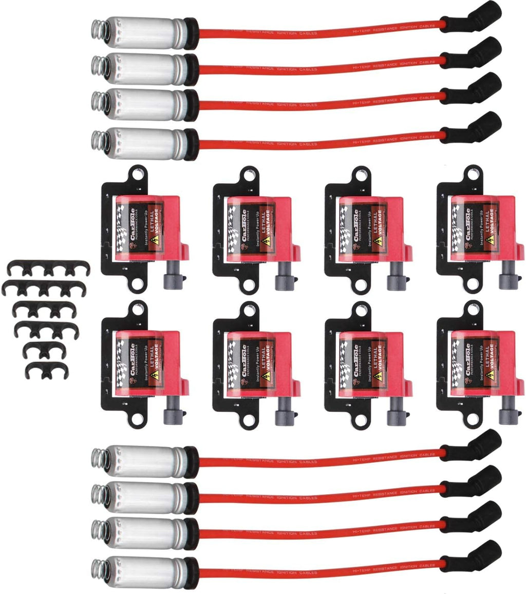 Ignition Coils and Wires Set, 8 Pieces Coil Packs and 8 Pieces 8mm Spark Plug Wires R5571