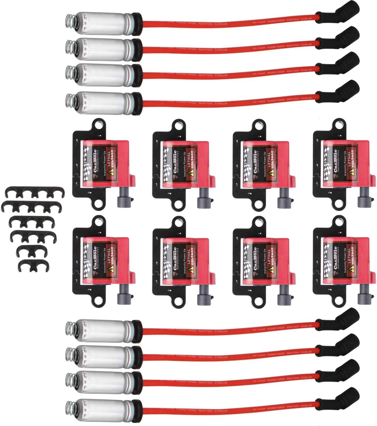 Ignition Coils and Wires Set, 8 Pieces Coil Packs and 8 Pieces 8mm Spark Plug Wires R5571