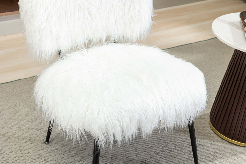 Ivory Faux Fur Plush Accent Chair With Ottoman X729132