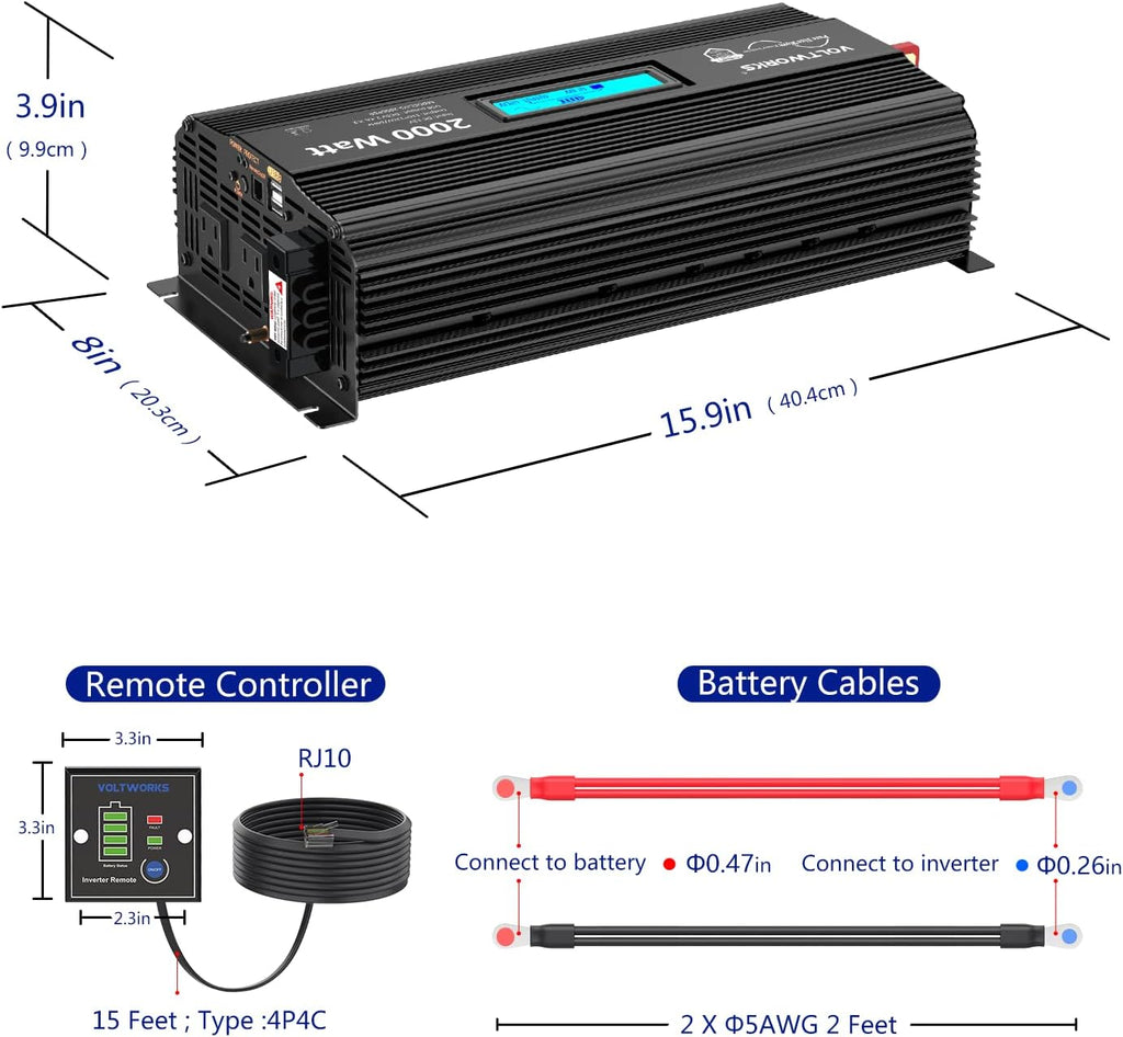 2000Watt DC 12V to 120V AC Car Power Inverter with 2 AC Outlets and LCD Display Q85144