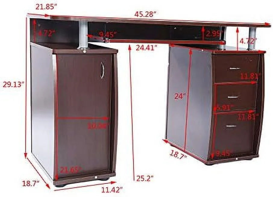 Wood Home Office Computer Desk with Sliding Keyboard Tray, 3 Drawers P65252