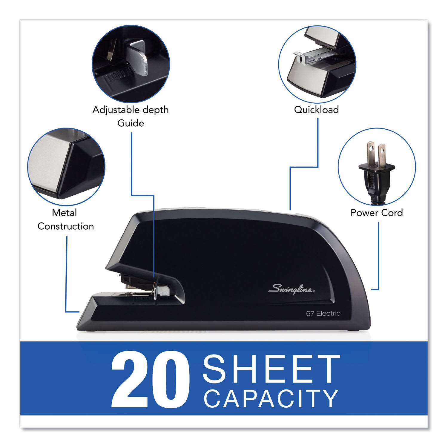 Black Electric Stapler, 20 Sheet Capacity V106543
