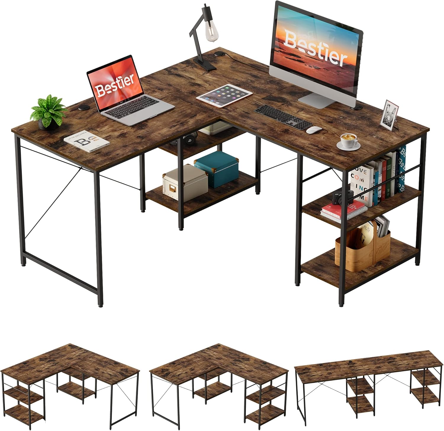 Grey Oak L Shaped Desk with Shelves T26493