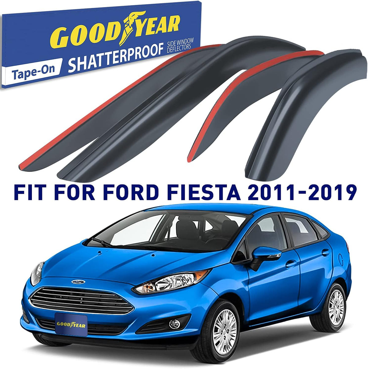 4 Pieces Tape-on Side Window Deflectors for Ford Fiesta Sedan H41801
