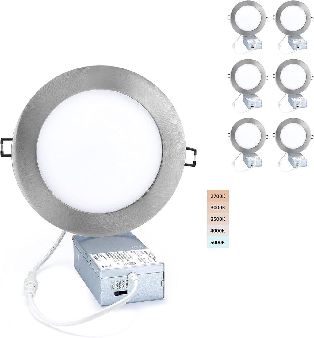LED Canless Recessed Downlight 4-inch, 5 CCT Adjustable Dimmable, 9W, Black Finish, 6 Pack G6762