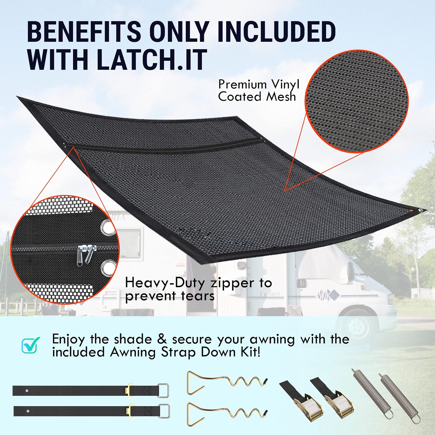 RV Awning Shade Screen 9x15.3’ with Zipper B575