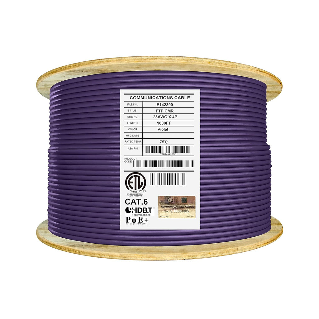 Bulk Ethernet Cable Reel, Cat6 Shielded Riser, 1000ft, Black U11535