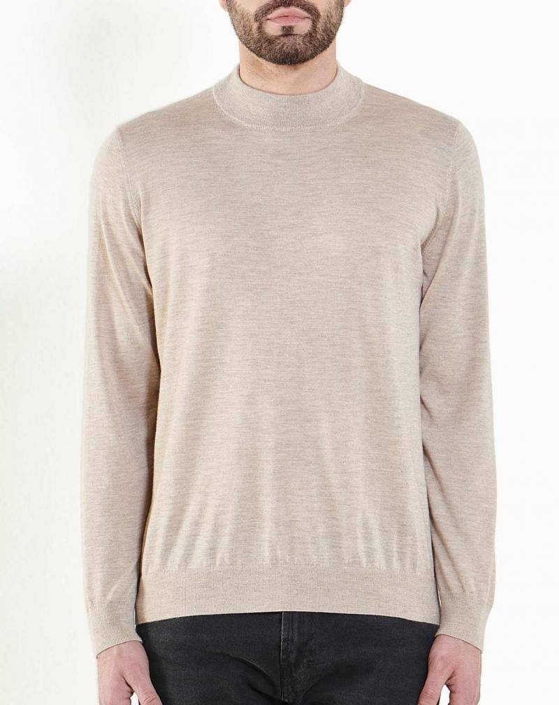 Beige Silk Cashmere Mock Turtleneck E106