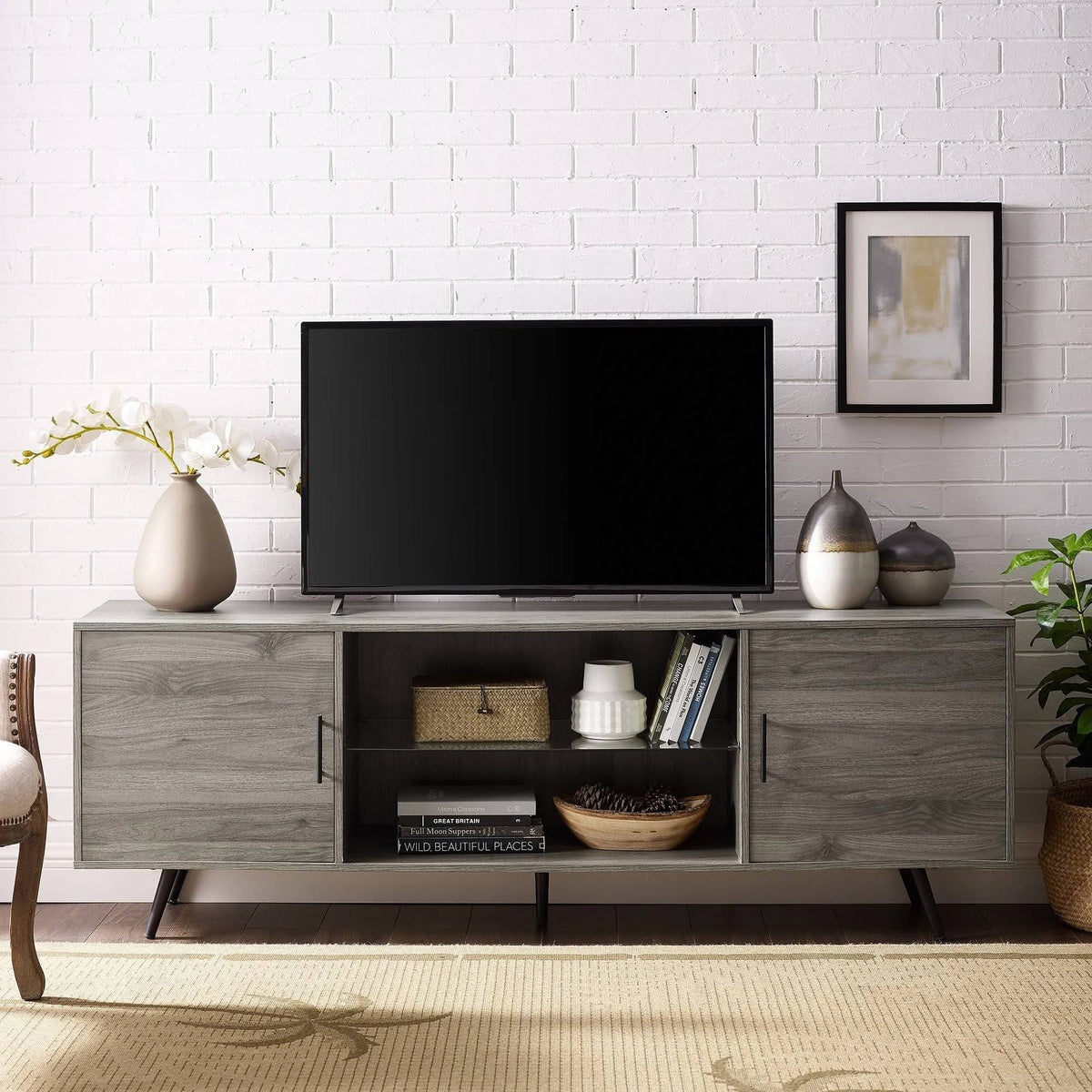 Slate Grey Mid-Century TV Console A92745