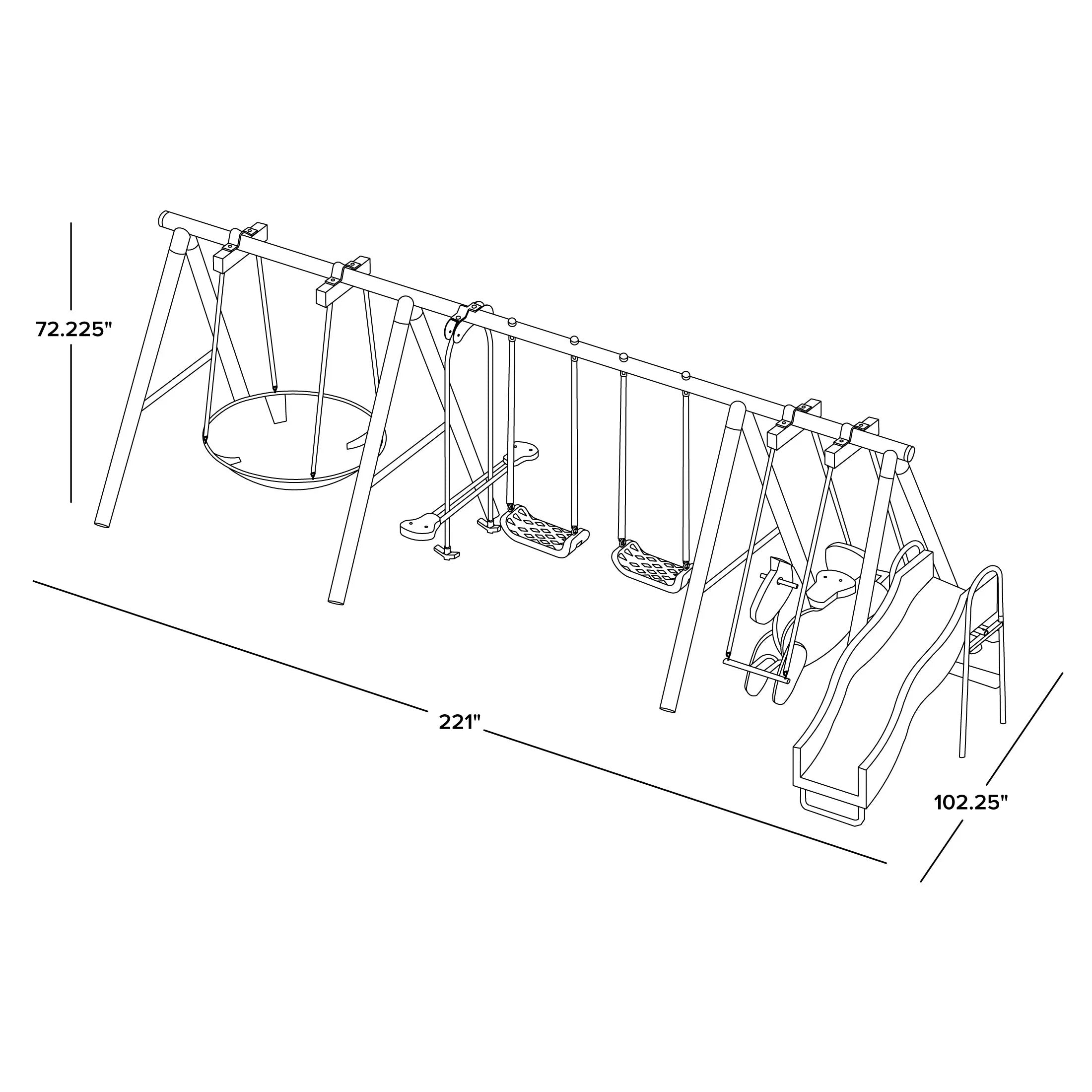 Metal Swing Set with Slide and Saucer Swing D483