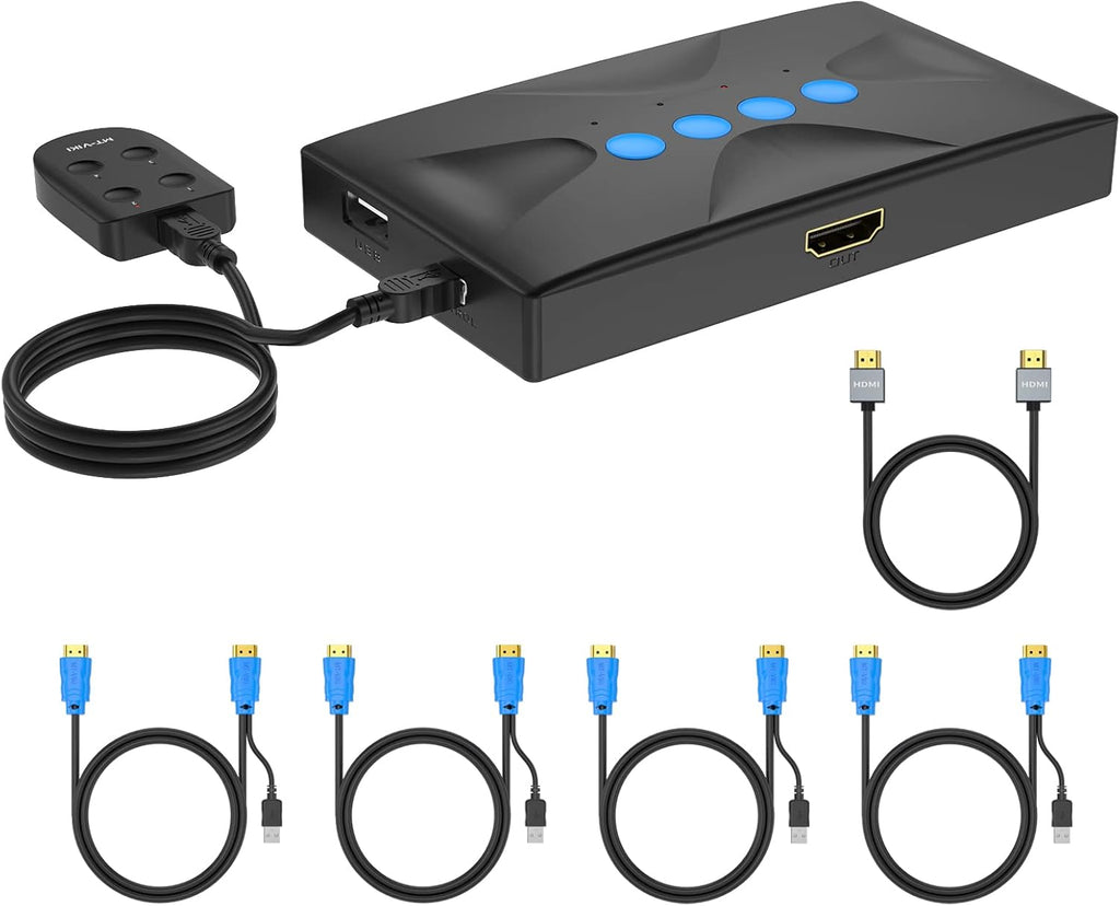 KVM Switch HDMI 8 Port 4K@30Hz 8 in 1 Out with 9pack Cables 4 USB 2.0 Hubs Desktop Selector IR Remote Rack Mount Ears P69364