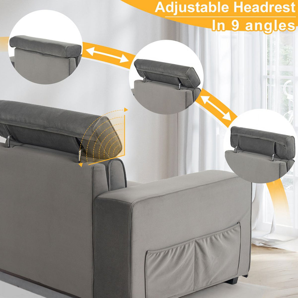 Dark Gray Velvet Two-Seater Sofa with Side Pockets R9317