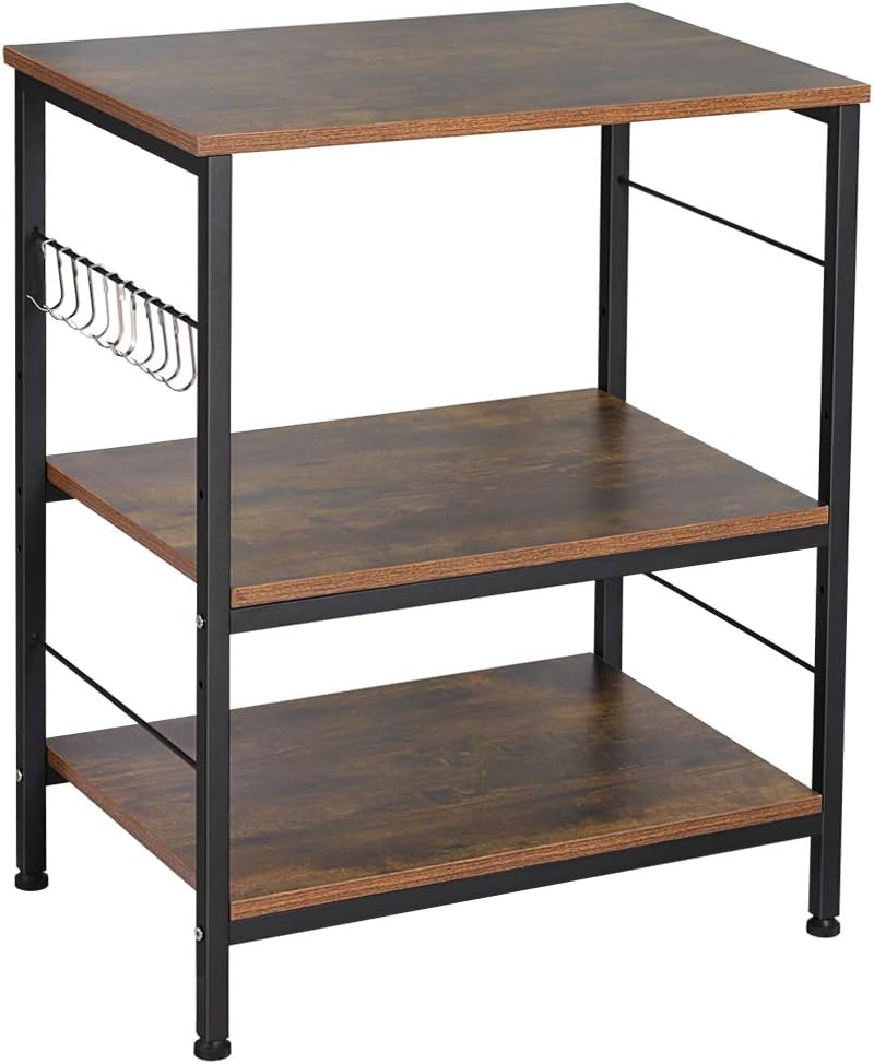Rustic Brown 3 Tier Storage Shelf with 10 Hooks N537255