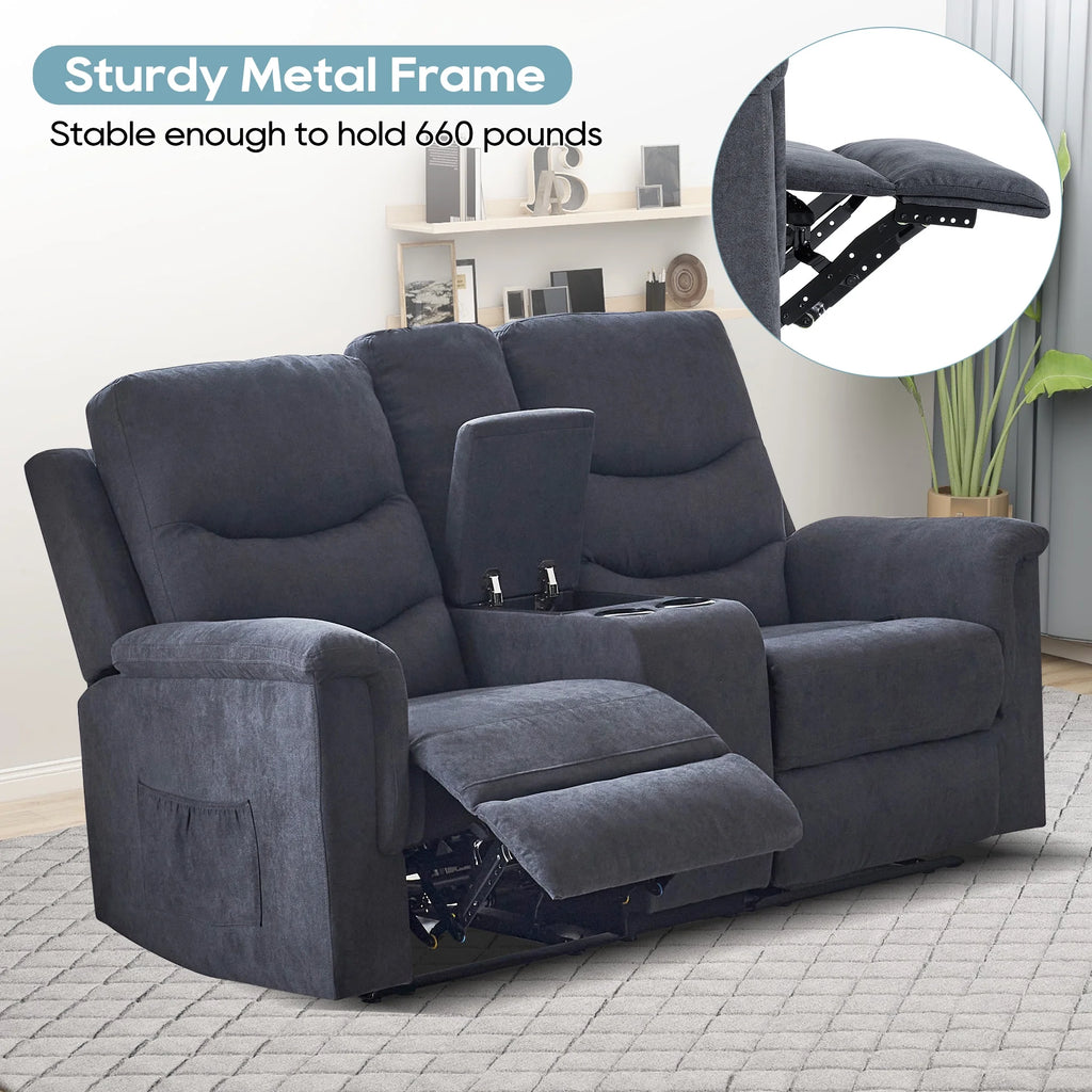 Grey Double Recliner Loveseat with Console and Cup Holder K889649