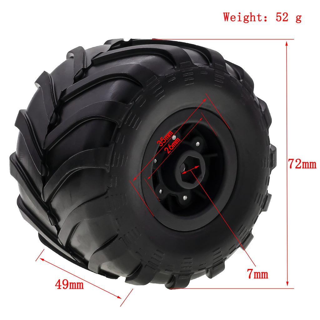 Black Rubber Car Tires 4PCS 72*49mm D6586