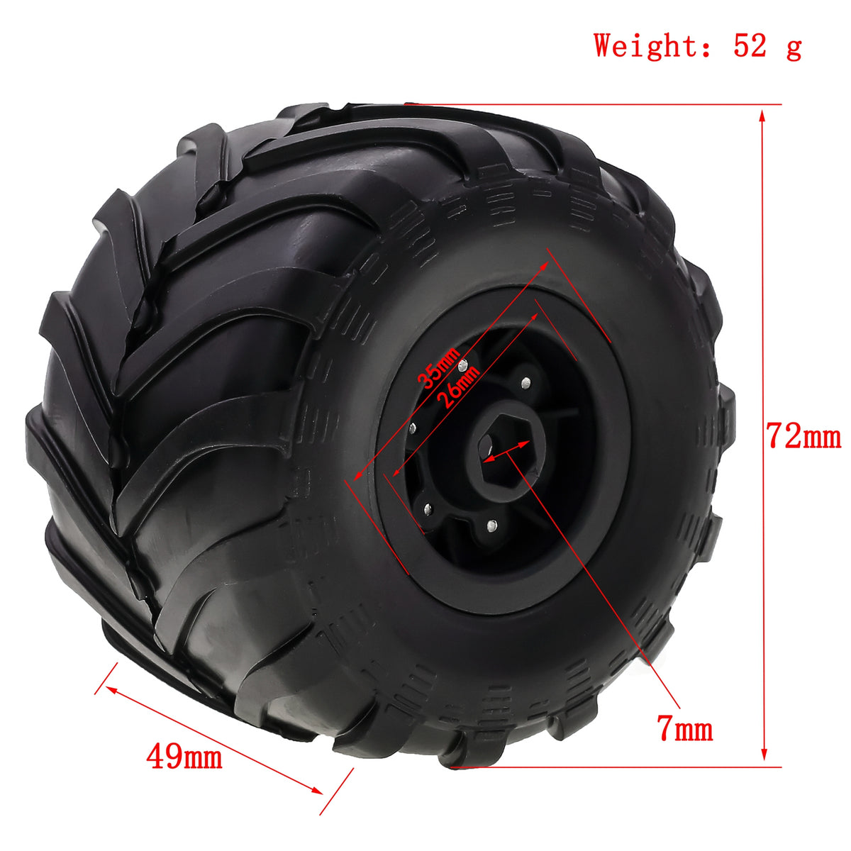Black Rubber Car Tires 4PCS 72*49mm D6586