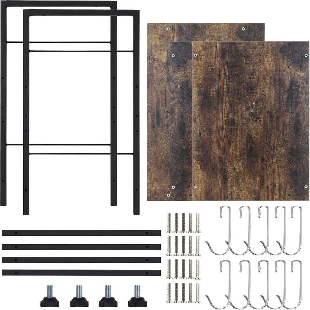 Rustic Brown 3 Tier Storage Shelf with 10 Hooks N537255