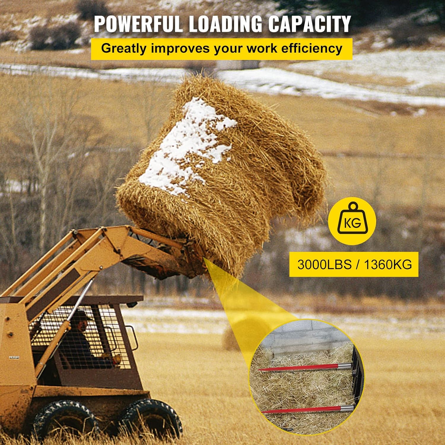 Hay Bale Spear 3000 lbs Capacity 1 3/4 inches Wide with Nut and Sleeve B46081