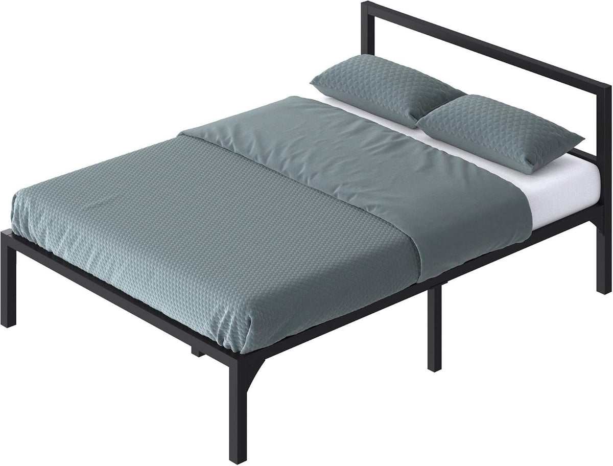 Full Size Black Metal Platform Bed Frame with Headboard S3223