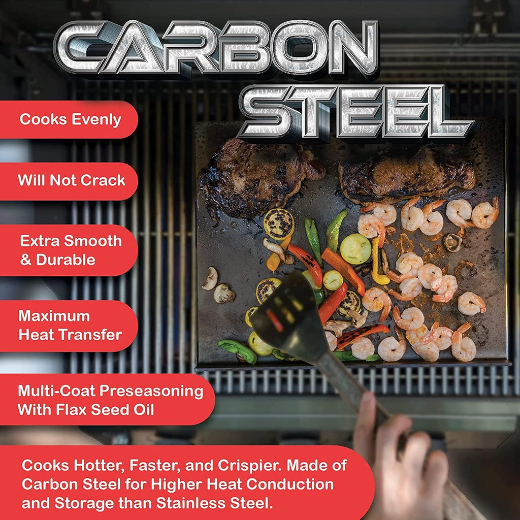 3/16 X 14 X 18” Double Pre-Seasoned Carbon Steel Flat Top Griddle C4348