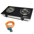 Double Glass Top Portable Propane Gas Stove Burner with Hose & Regulator W2946