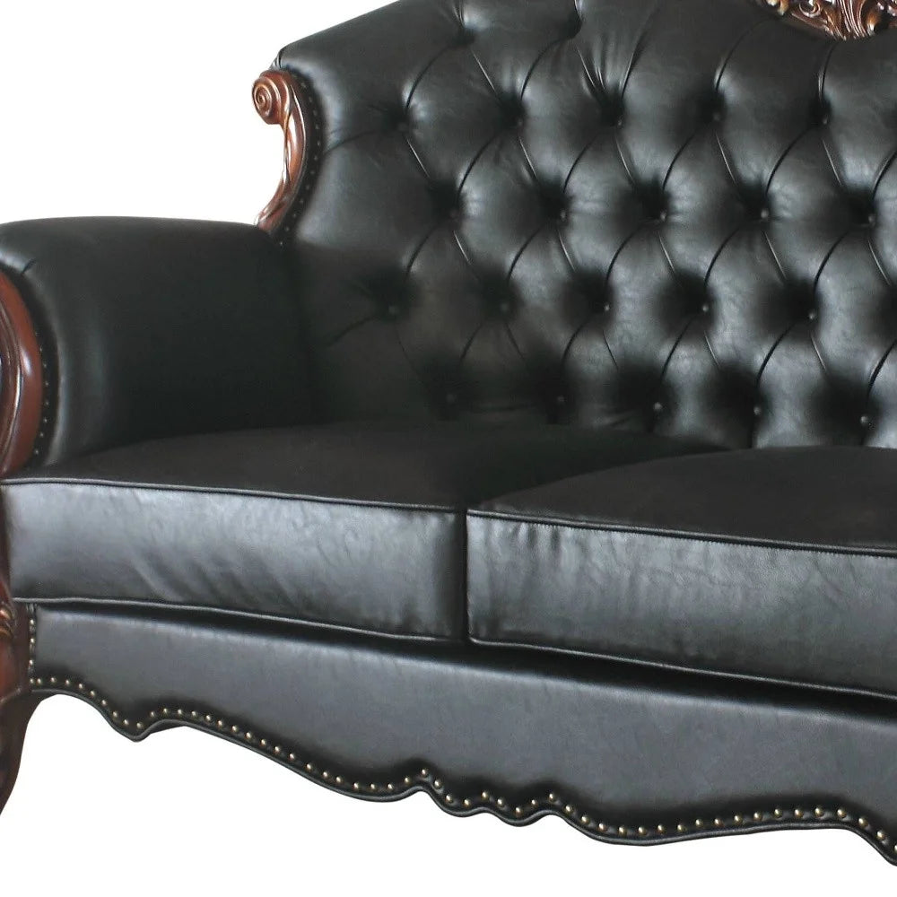 Black & Brown Faux Leather Love Seat with Toss Pillows G319