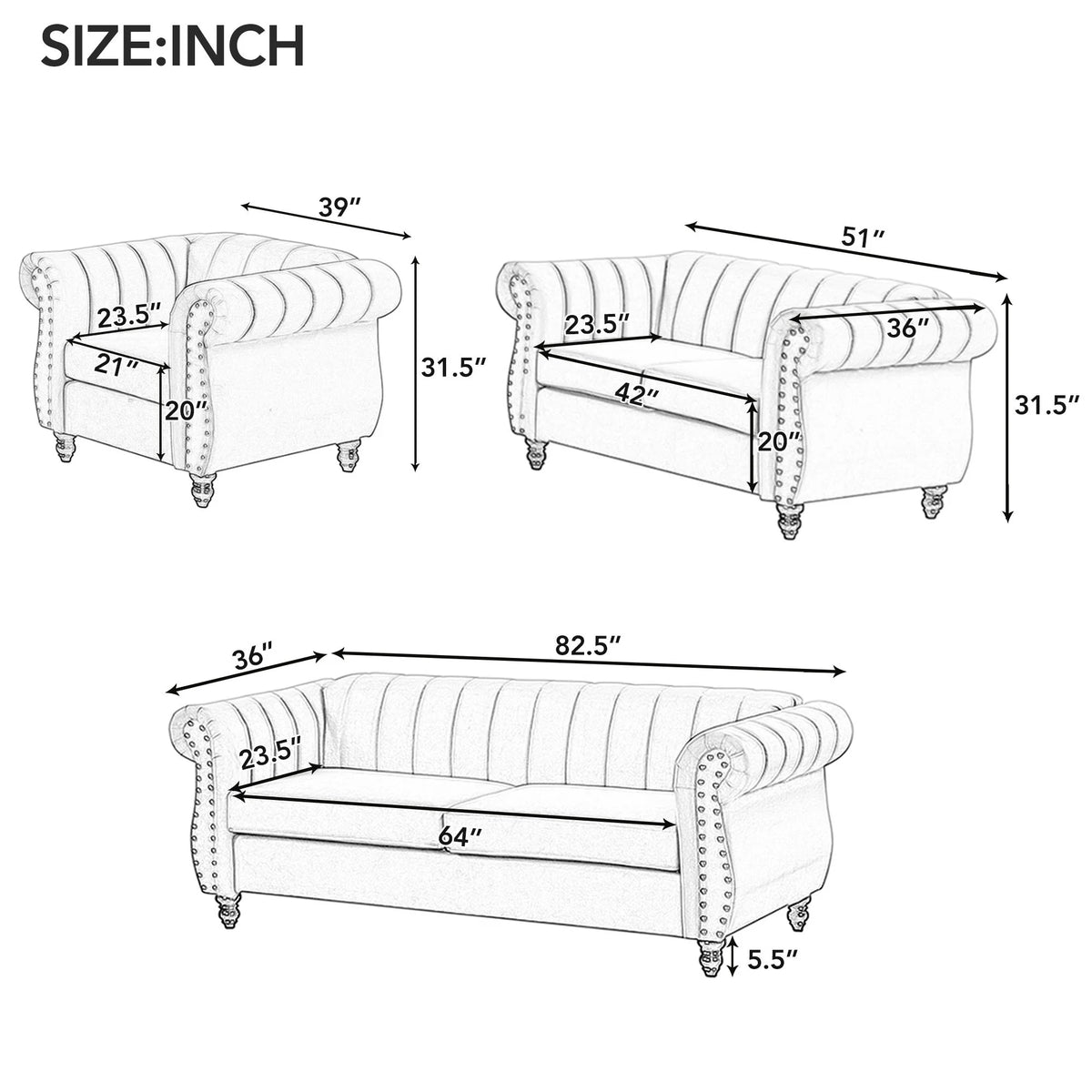 Blue Buttoned Tufted Sofa with Solid Wood Legs B59610