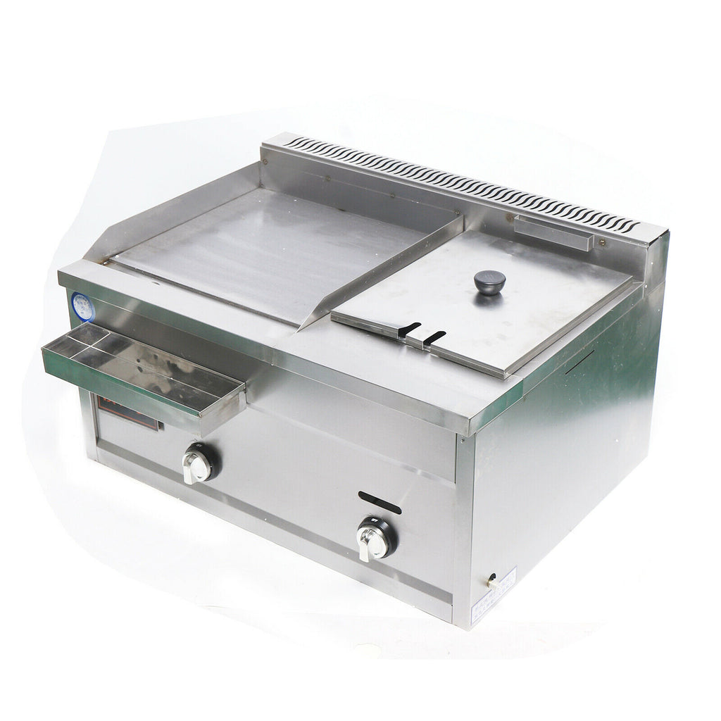 Commercial Countertop 2-Burner Gas Griddle Flat Hotplate with Deep Fryer Combo F900