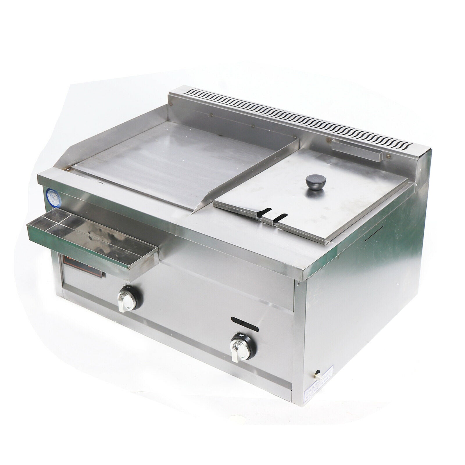 Commercial Countertop 2-Burner Gas Griddle Flat Hotplate with Deep Fryer Combo F900