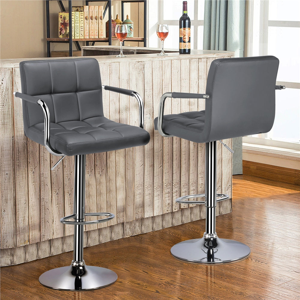 Gray Faux Leather Adjustable Swivel Counter Bar Stools B9949