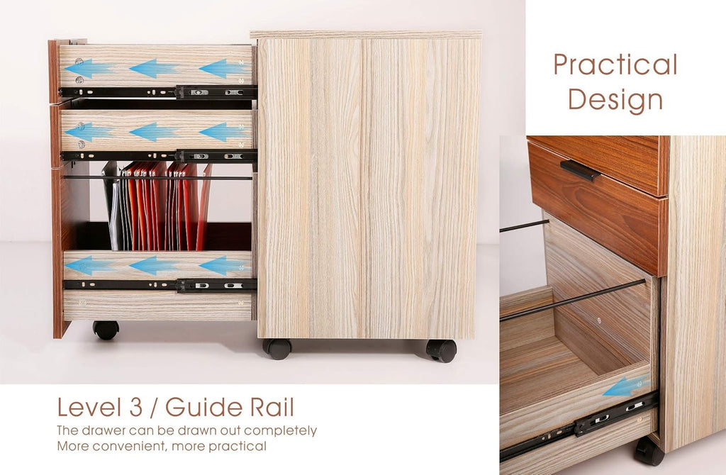 3 Drawer Rolling Wood File Cabinet with Locking Wheels Z160278
