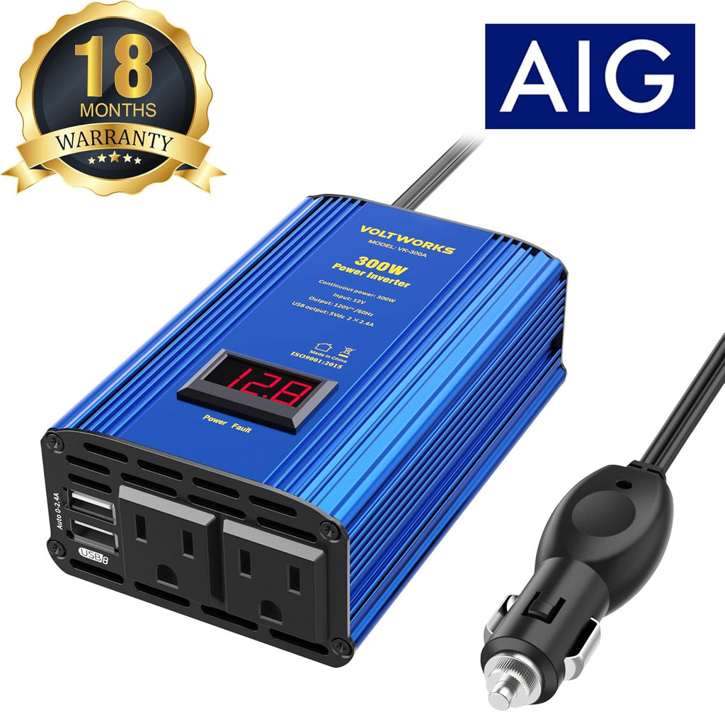 2000W DC 12V to AC 120V Modified Sine Wave Inverter with LCD Display Remote Control 3 AC Outlets Dual 2.4A USB Ports Q318121