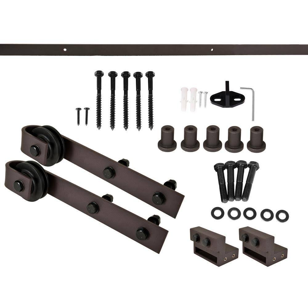 White Stained Wood Sliding Barn Door with Hardware Kit B27152