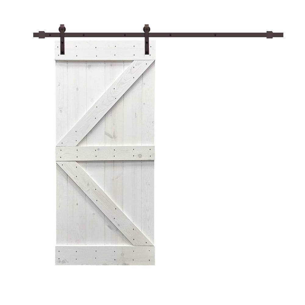 White Stained Wood Sliding Barn Door with Hardware Kit B27152