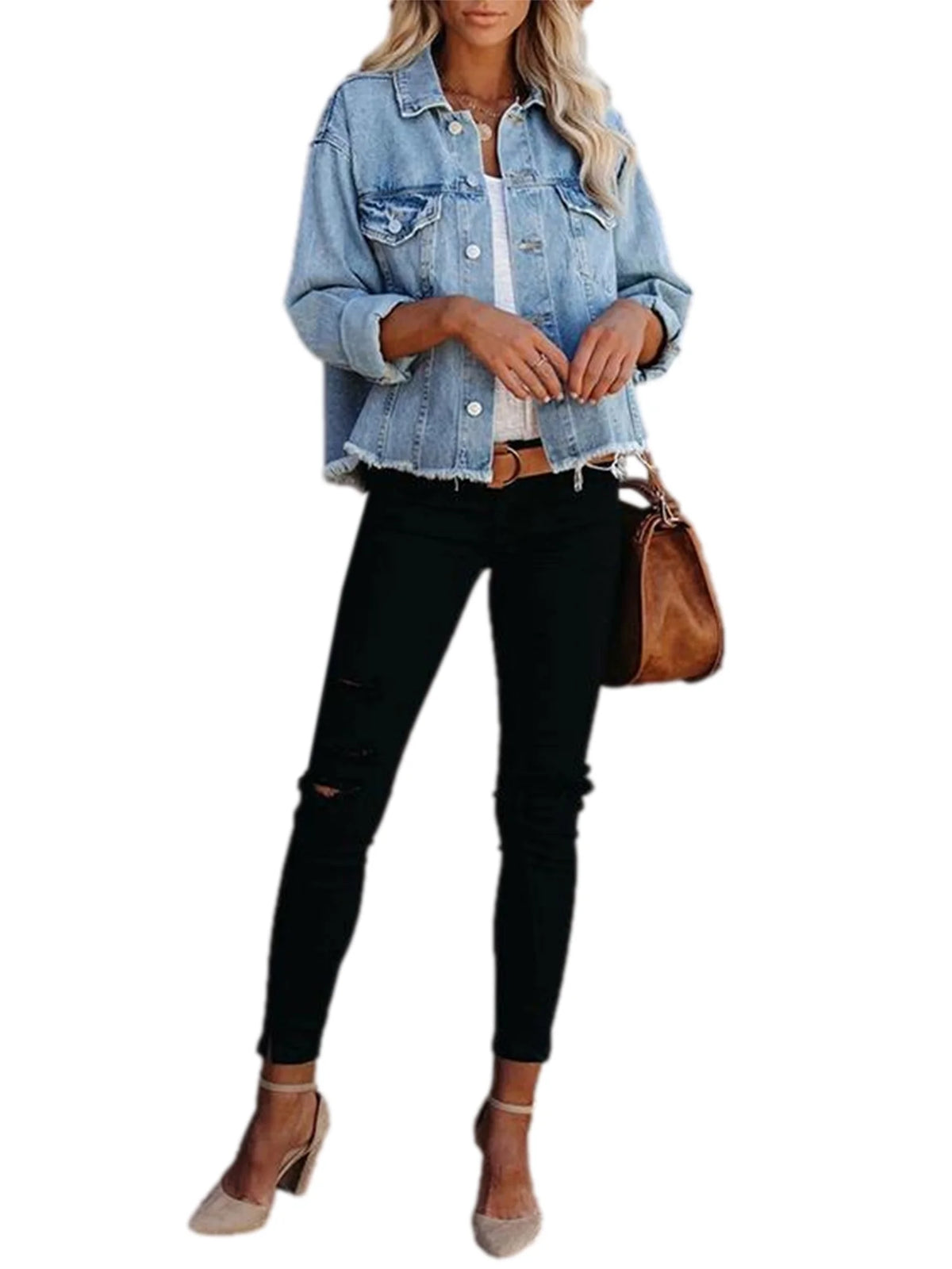 Washed Denim Jacket Long Sleeve Button Down H836