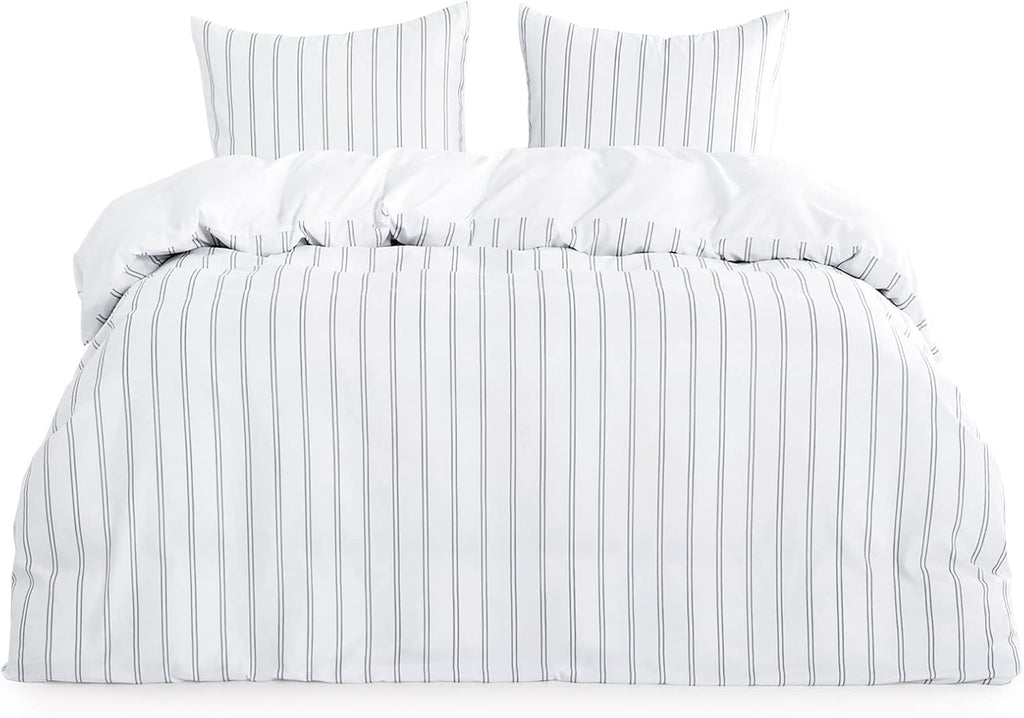 Navy Blue Striped King Size Microfiber Duvet Cover Set 3pcs L22486