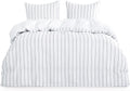 Navy Blue Striped King Size Microfiber Duvet Cover Set 3pcs L22486