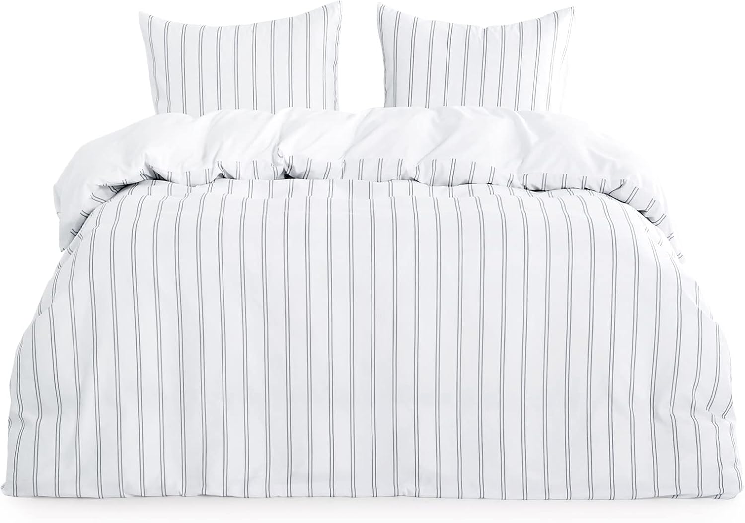 Navy Blue Striped King Size Microfiber Duvet Cover Set 3pcs L22486